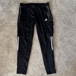 adidas Black Kids Cargo Joggers with White Stripe Accents